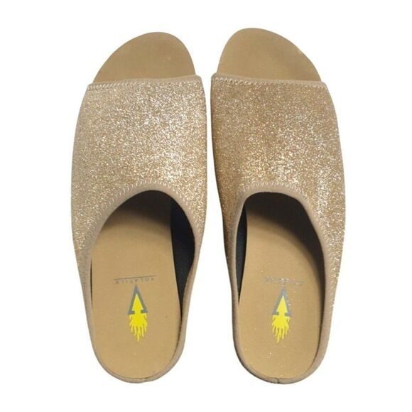 Volatile Womens Slide-On Wedge Sandals 8 Gold Glitter Comfortable Stylish Design - Picture 4 of 6